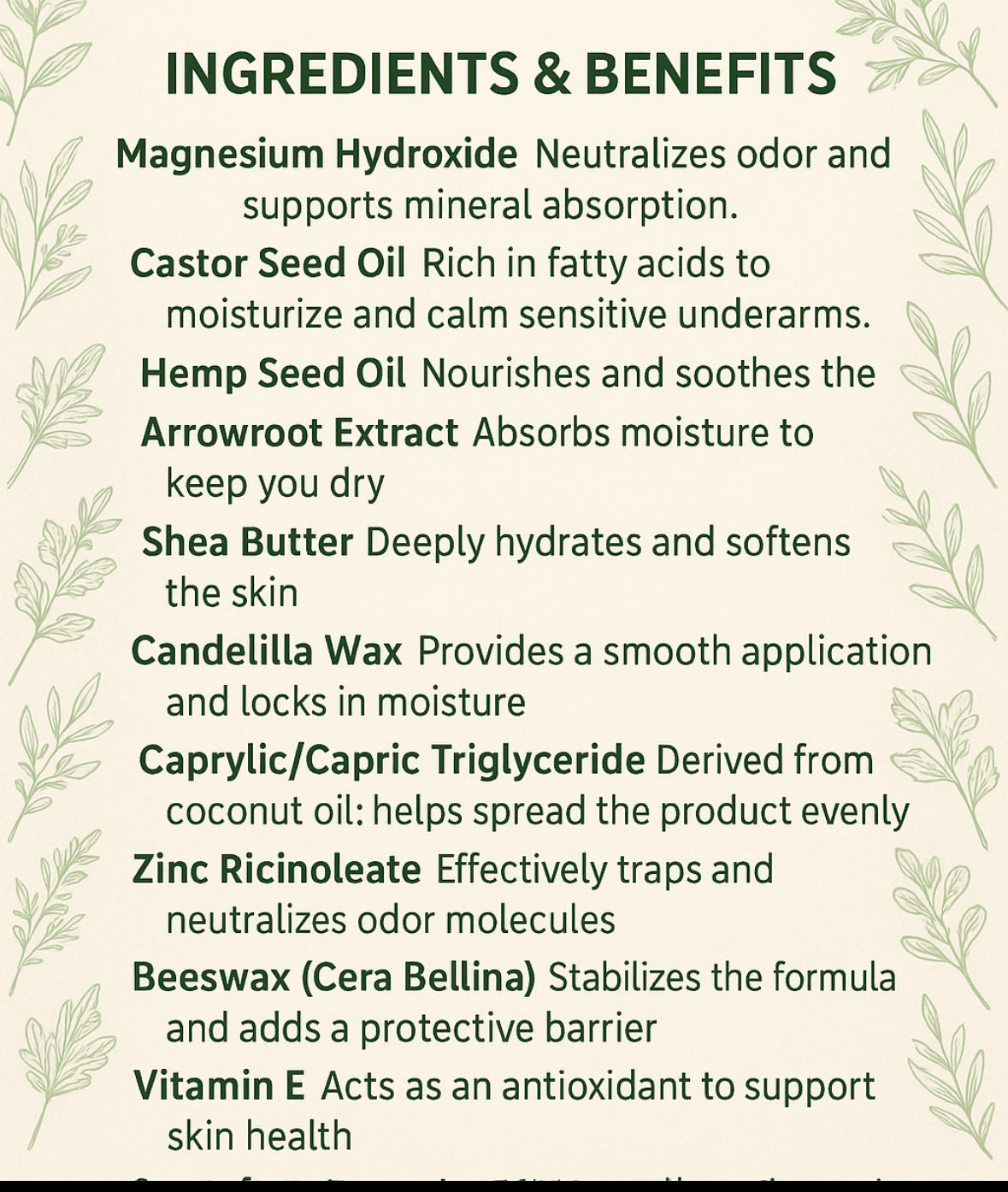 Natural Deodorant with magnesium and castor oil
