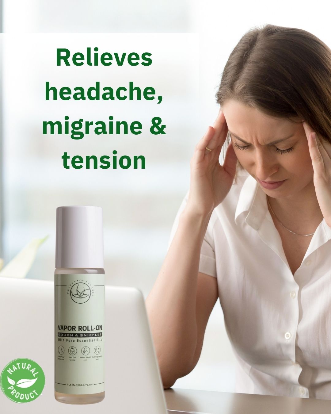 Vapor Roll-On – Natural Relief for Cough, Congestion & Headaches, Safe for babies, moms & families.