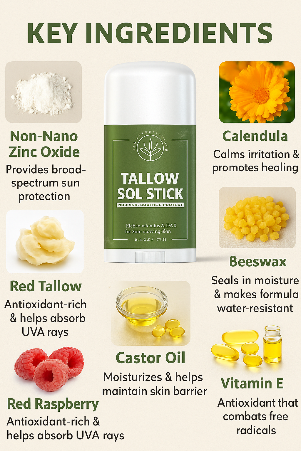 Tallow SOL Stick – Natural Mineral Sun Protection | Baby-Safe & Reef-Safe | Tallow Sun Stick