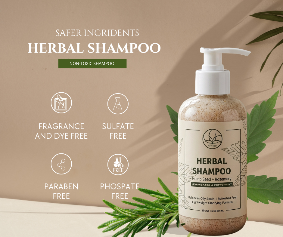 HERBAL SHAMPOO | Hemp Seed + Rosmary | Lightweight Clarifying Formula | upgraded 10oz bottle