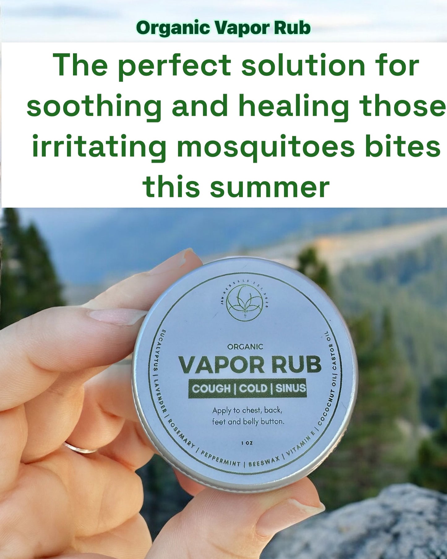 Organic Vapor Rub for Cold, Flu & Congestion Relief
Safe for Infants 2 Months and Older