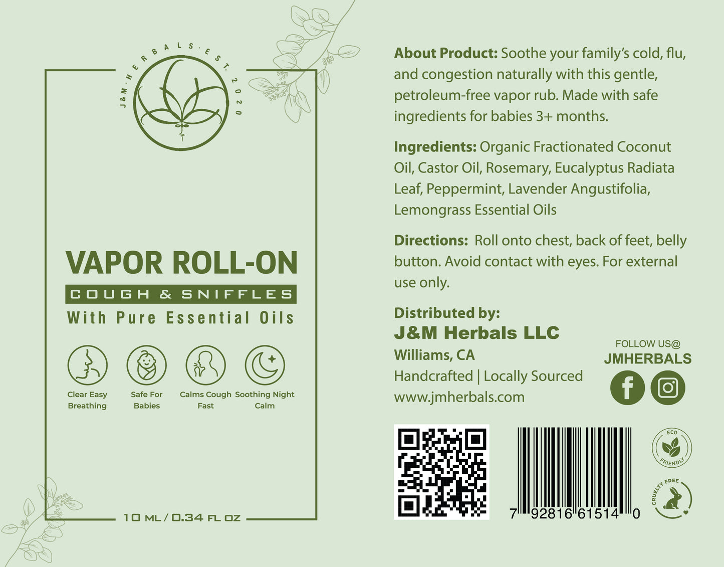 Vapor Roll-On – Natural Relief for Cough, Congestion & Headaches, Safe for babies, moms & families.