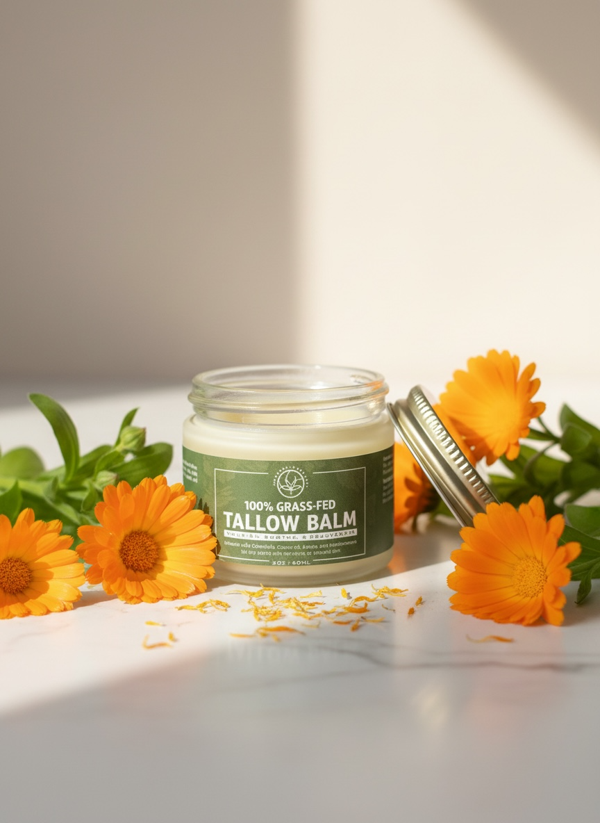 Tallow Balm: Soothes, Heals & Hydrates with Calendula, Arnica, Castor Oil, & Frankincense