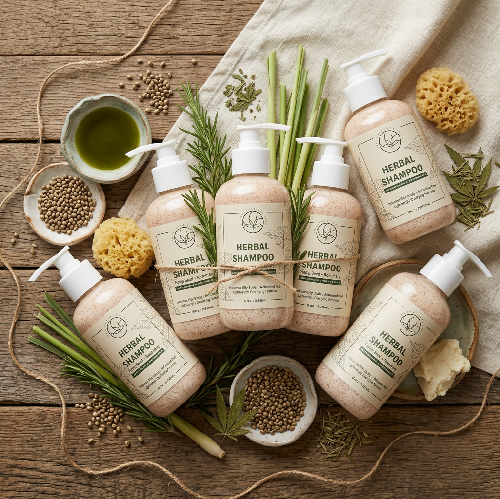 HERBAL SHAMPOO | Hemp Seed + Rosmary | Lightweight Clarifying Formula | upgraded 10oz bottle